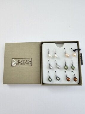 Honora Collection Sterling Silver Cultured Pearl Drop Earring Set 6 Pairs Boxed